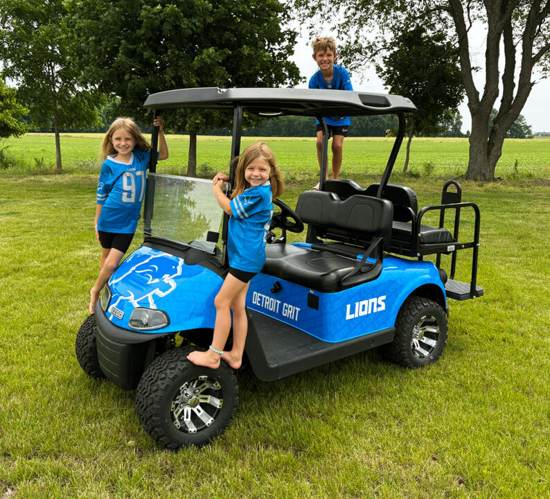 Detroit Lions Golf Cart Wrap Design with Kids