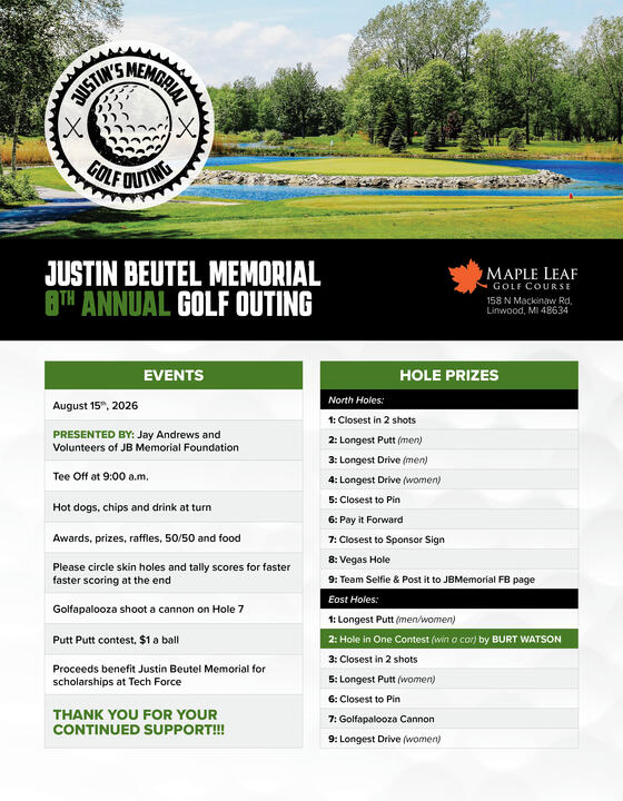 Justin Beutel Memorial Foundation's Golf Outing Flyer