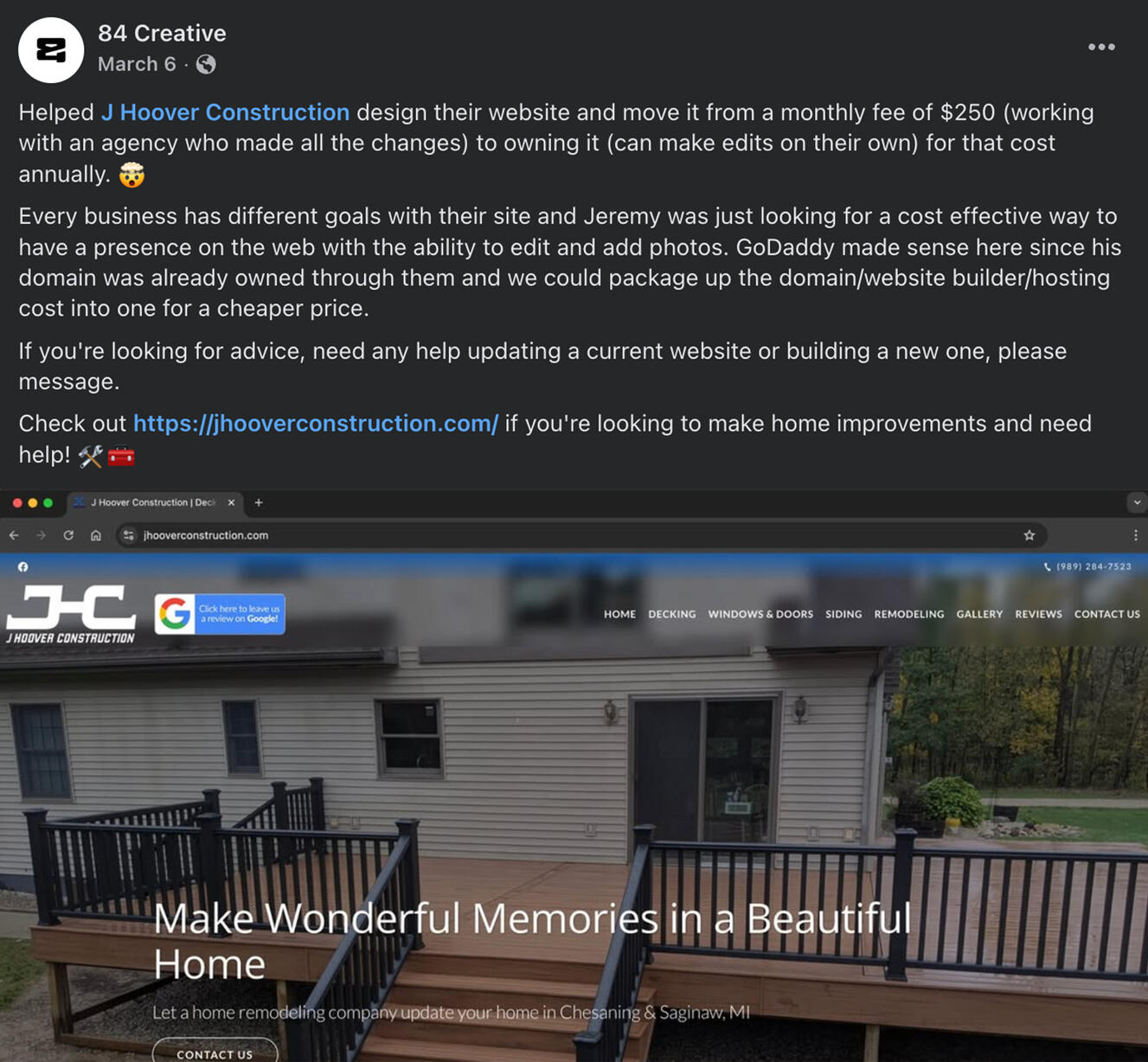 J Hoover Construction Website Redesign